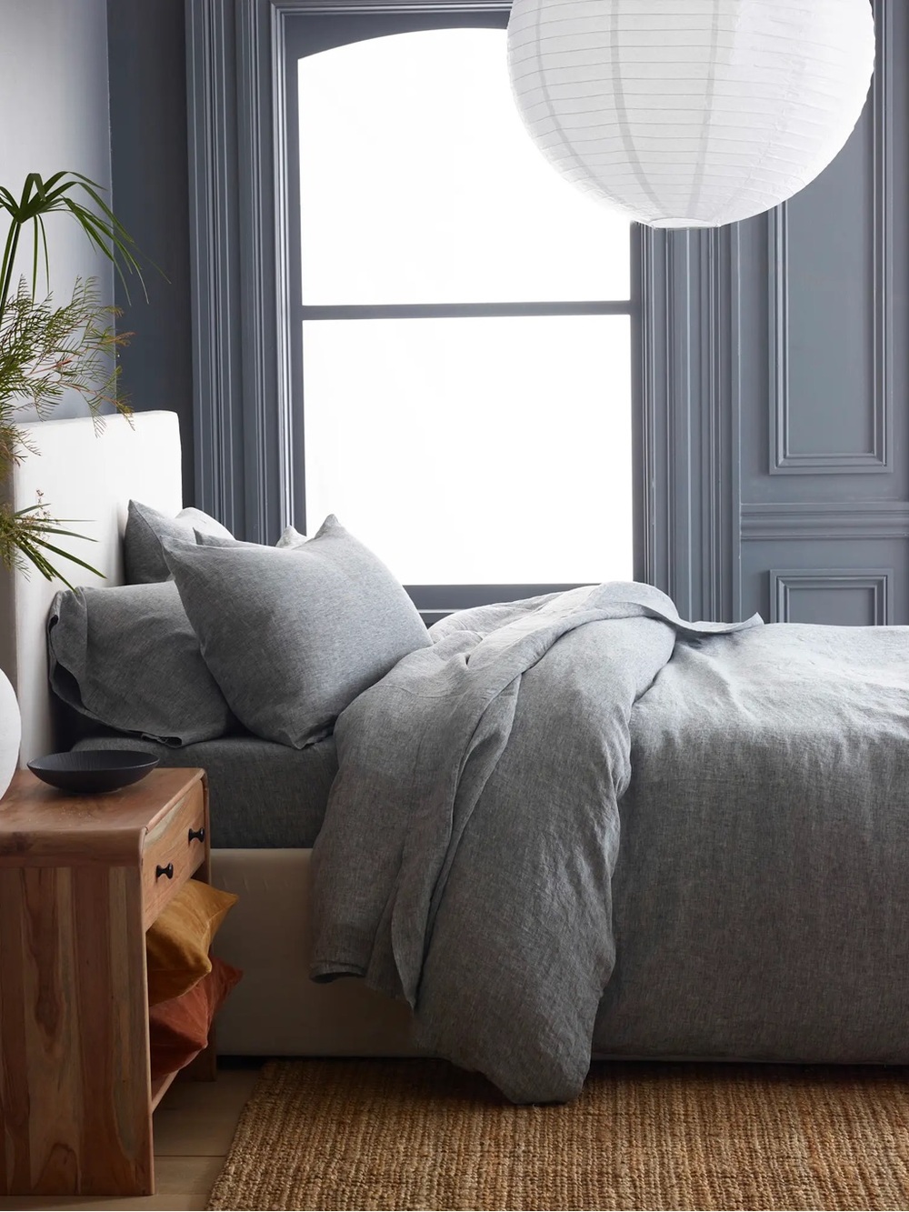 NWOT QUINCE European Linen Duvet Cover Set In Charcoal Chambray - Full/Queen